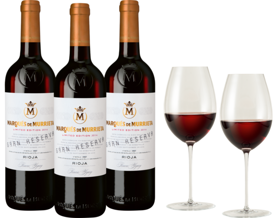 Willkommenspaket Murrieta 3 Fl. und Enoteca Rotwein Glas Rioja