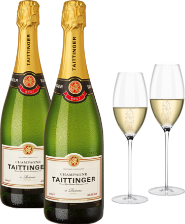 Taittinger Paket 2 Fl. und Enoteca Champagnerglas 2er Set