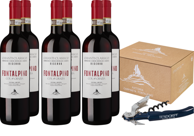 Paket Fontalpino Col di Grazia &amp; Kellnermesser 6 Fl. und Pulltex Hybrid Kellnermesser
