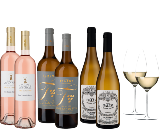 Frühlings-Must-Haves 3x2 Fl. + Zwiesel Grand Cru Weißweinglas, 2er Set