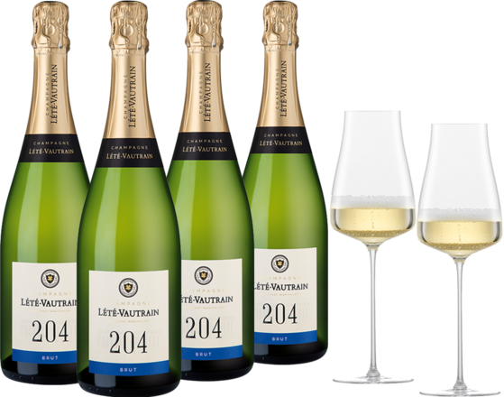Champagne Lété-Vautrain Paket inkl. Gläser 4 Fl.u. Zwiesel Champagnerglas 2er Set