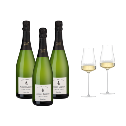 Lebrun Festtagspaket 3 Fl. + Zwiesel Champagnerglas The Moment, 2er Set