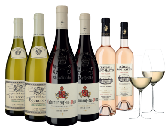 Kundenlieblinge Frankreich Paket 3x2 Flaschen und Zwiesel Grand Cru Weinglas