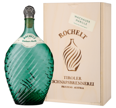 Rochelt Wachauer Marille 0,35 L, 50% Vol., in Holzkiste 2018