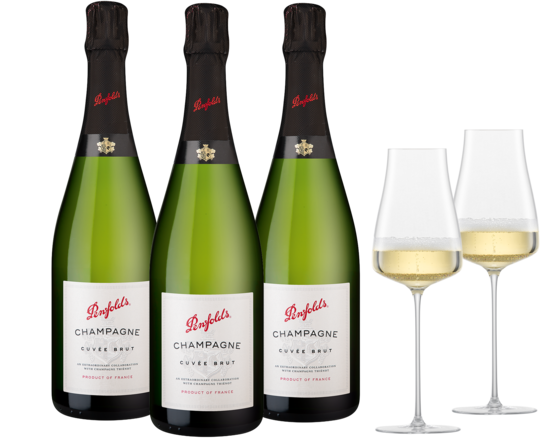 Penfolds Champagnerpaket 3 Flaschen und Zwiesel Champagnerglas