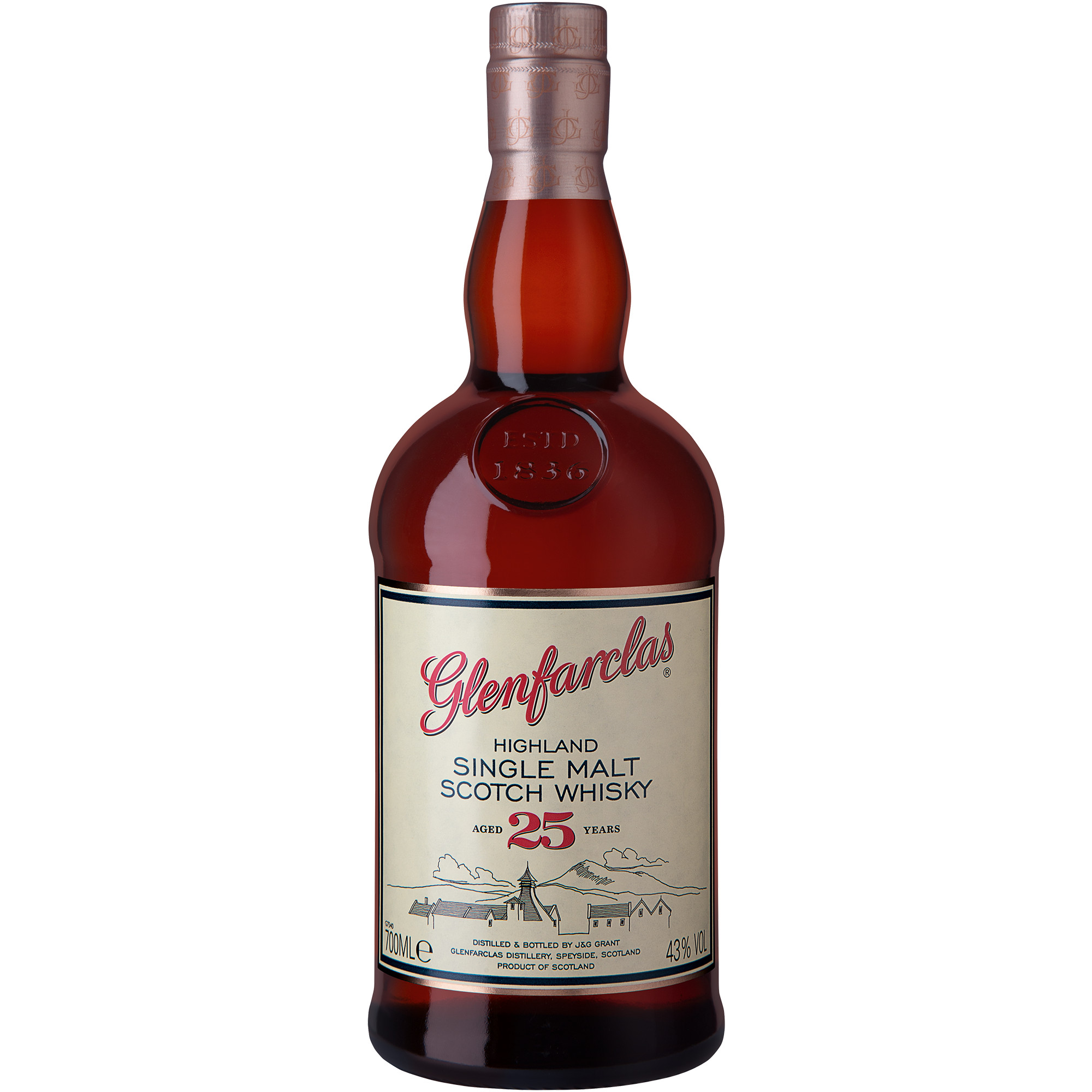 Glenfarclas 25 Years Single Malt Scotch Whisky Spirituosen, Speyside, Schottland, 0,7 L, 43% Vol.,Geschenketui 0.7 l
