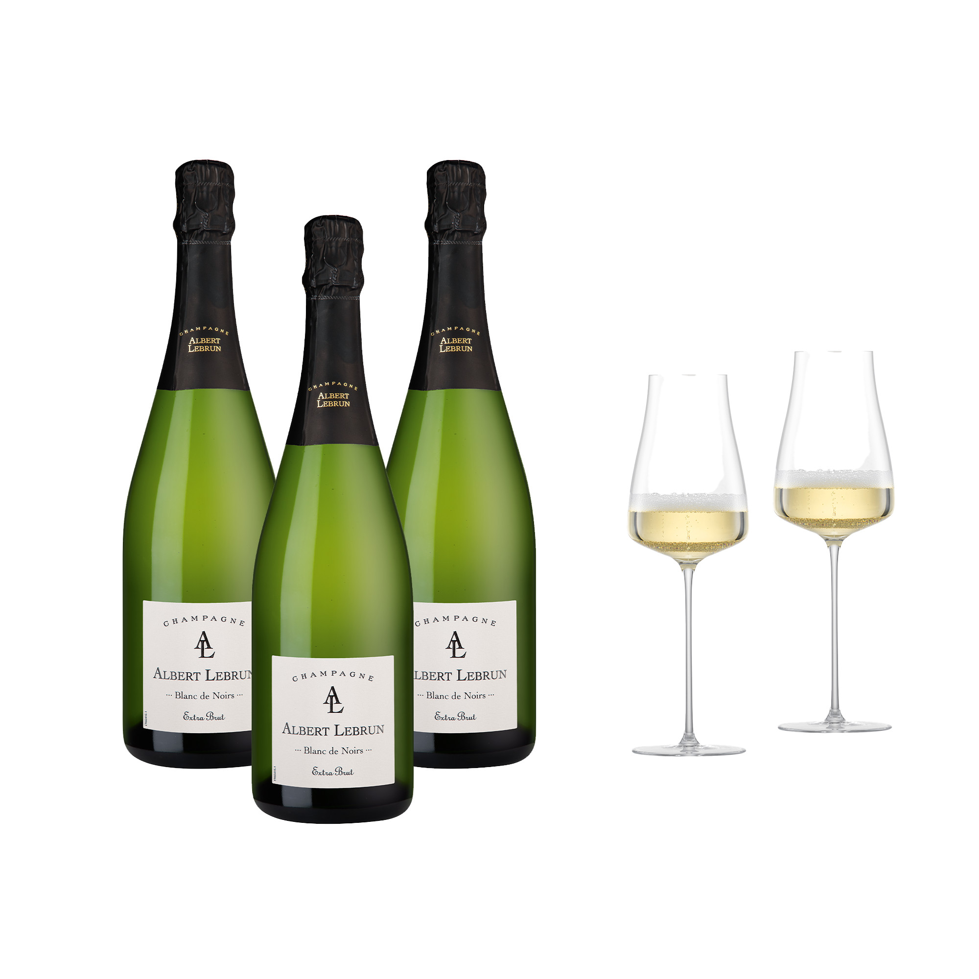 Lebrun Festtagspaket Paket, 3 Fl. + Zwiesel Champagnerglas The Moment, 2er Set 2.25 l